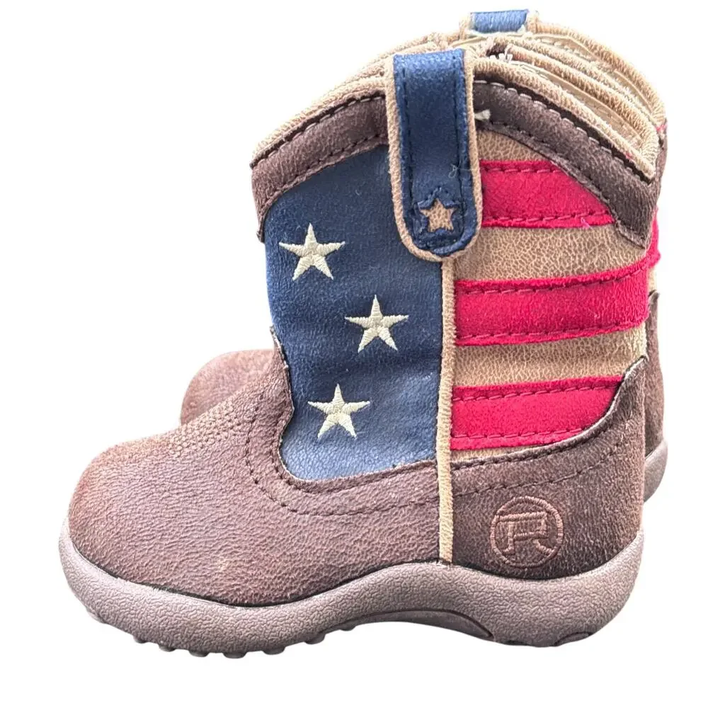 Roper Western Cowbabies Patriot Boots Flag Infants 4 Brown 09-016-1902-0380‎